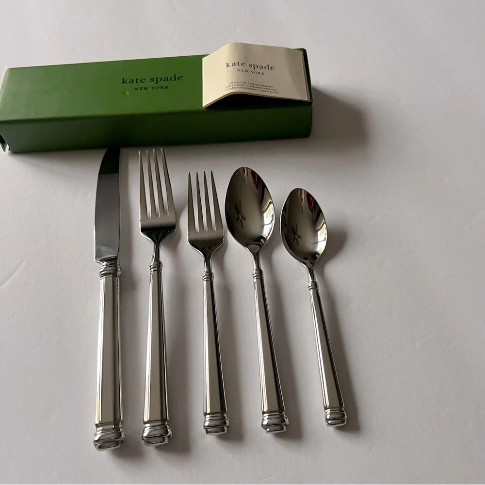 LENOX KATE SPADE ABINGTON SQUARE 5 PIECE PLACE SETTING SILVER NWT